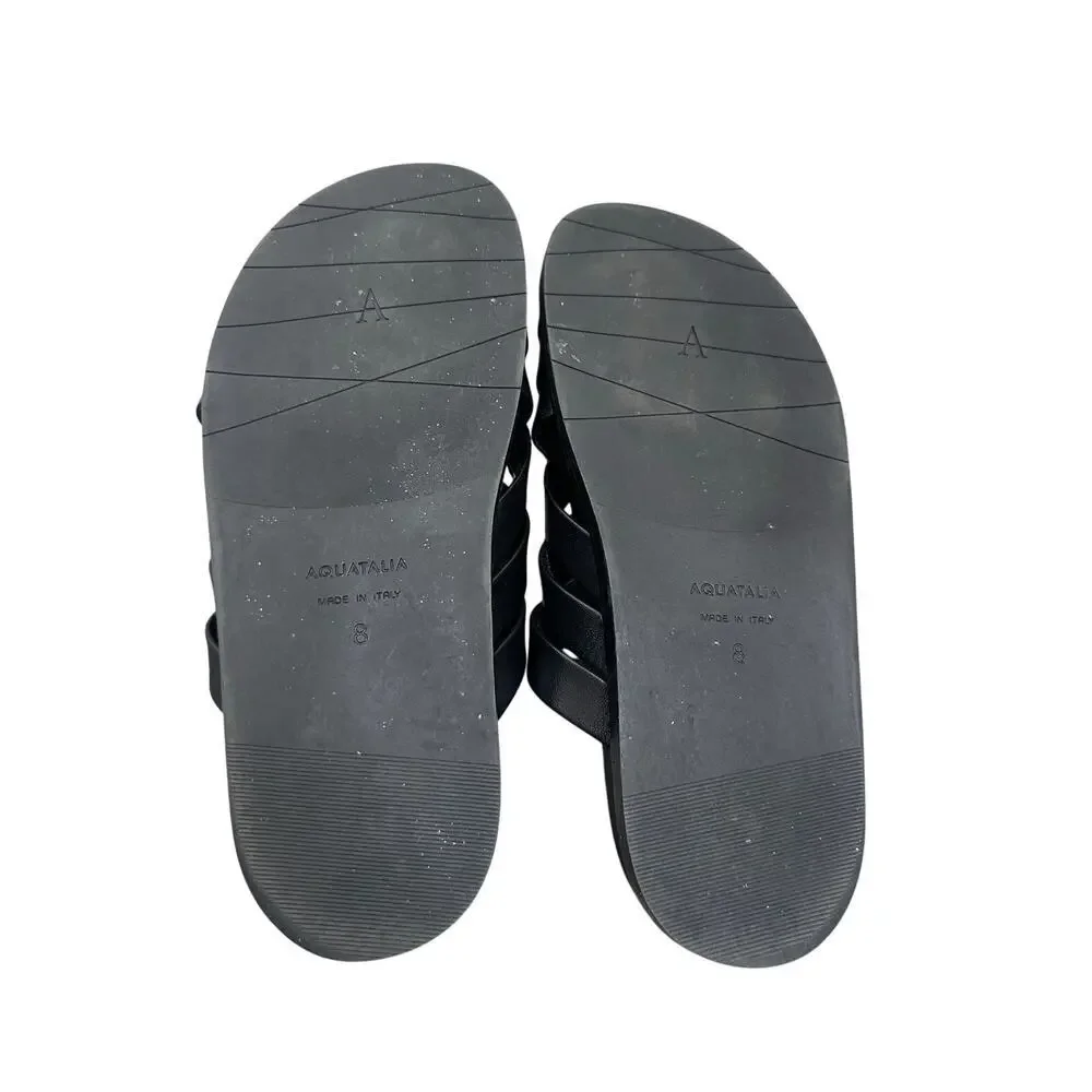 NEW Aquatalia Iselda Woven Leather Slide Sandals Women's Black Size 8